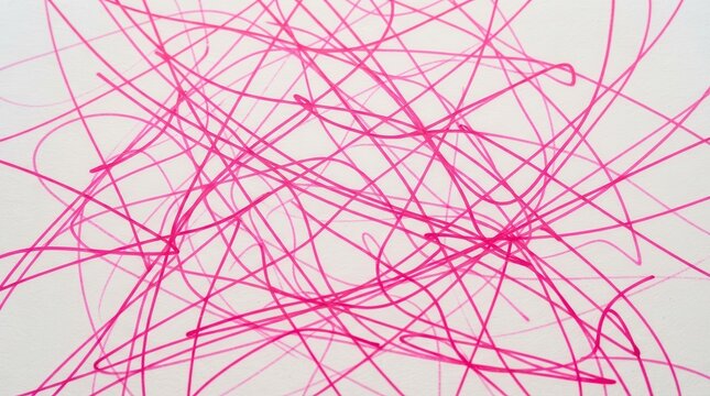 Pink scribble lines drawing on paper background