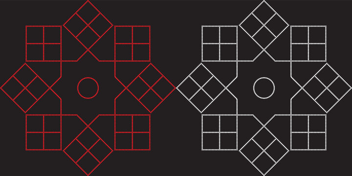 Modern red and white dotted islamic geometric pattern with octagram star and square ornament.