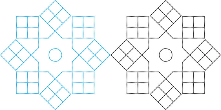 Modern cyan and black dotted islamic geometric pattern on white background with octagram star motif.