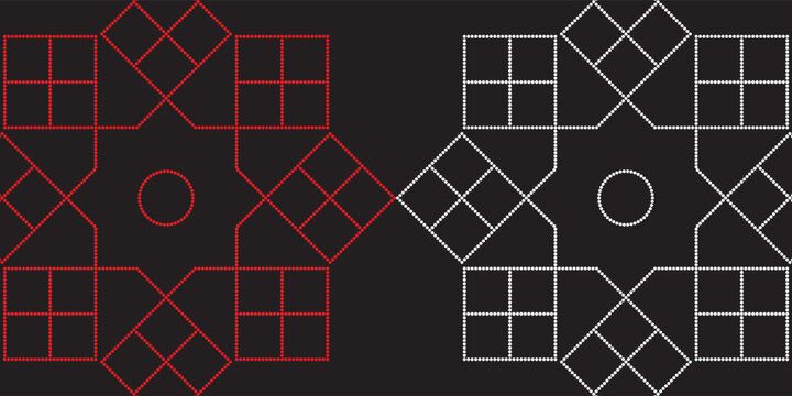 Modern red and white dotted islamic geometric pattern with octagram star and square ornament.