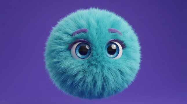 Cute fluffy blue creature with big expressive eyes