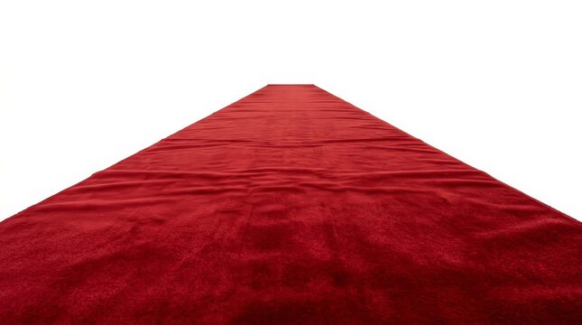 Long red carpet with perspective view isolated on a white background.