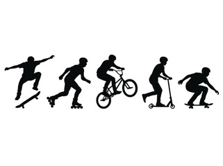 Fototapeta premium Silhouette collection of urban extreme sports athletes performing stunts