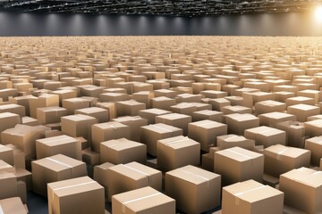 Fototapeta premium Large storage facility filled with many cardboard boxes during daylight hours