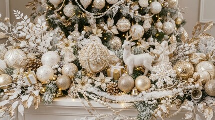 Obraz premium Christmas decor in gold and white with baubles and deer
