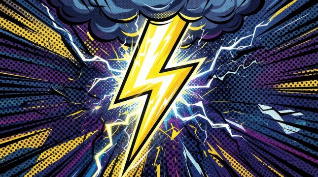 Comic book style lightning bolt striking with dynamic action lines