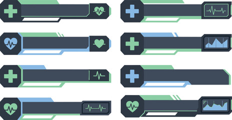 Fototapeta premium Futuristic Medical Healthcare Interface Banner Collection with Heartbeat and Cross Icons