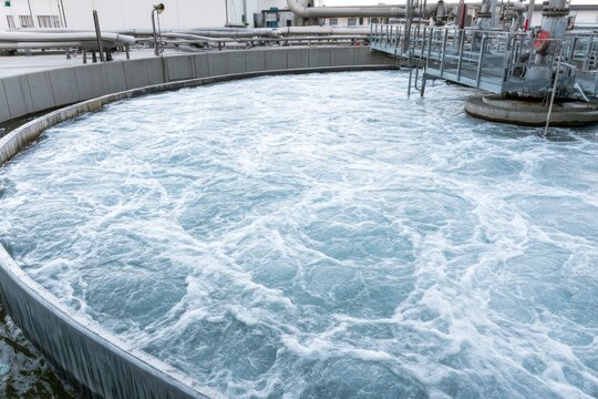 Water treatment process in a facility with circular tank and water agitation