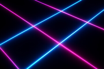 Obraz premium Abstract neon blue and pink diagonal light lines crossing on black background