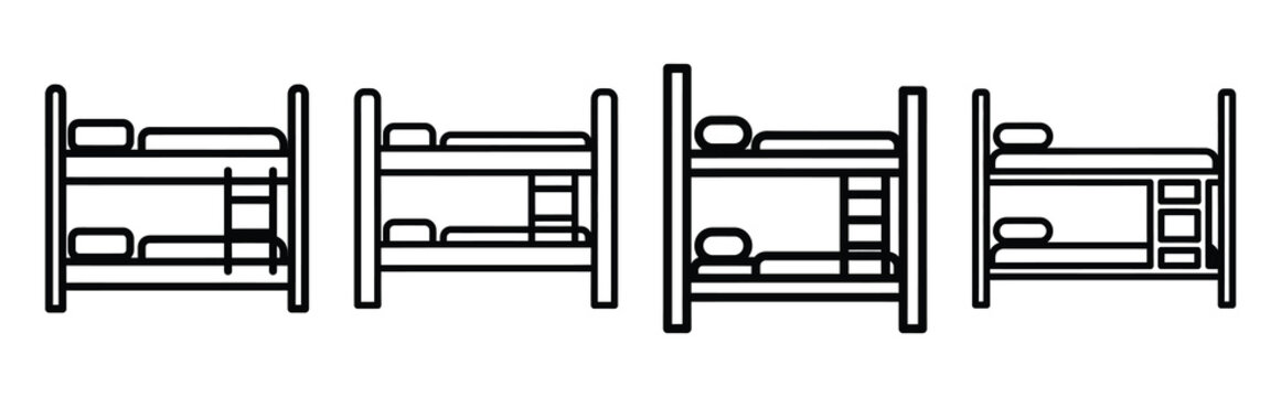 Minimalist real estate property bunk bed editable line art vector icon set. Professional real estate outline icons pack.