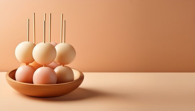 Warm Minimalist Background Of Mitarashi Dango With Ample Copy Space
