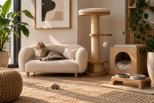 Modern Cat Furniture Corner in Cozy Living Room