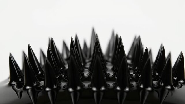 Spiky Black Ferrofluid Magnetic Liquid Reacting to Magnet