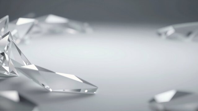 rendering group diamond shaped objects white surface objects arranged scattered manner overlapping background gradient grey white circular pattern center diamond shapes same size shape appear shiny
