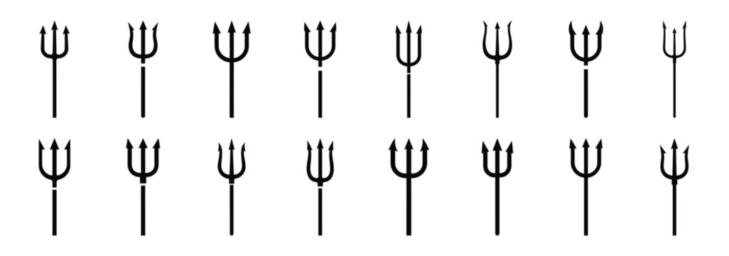 Collection of halloween devil pitchfork silhouette vector illustration icon set. Halloween collection silhouette celebration icons.