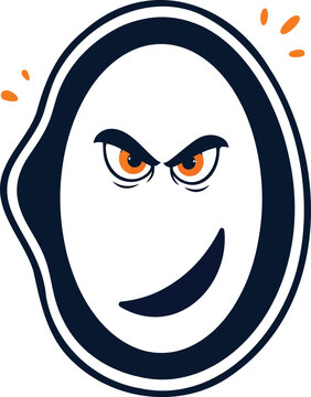 A stylized cartoon character with a mischievous smirk and intense eyes framed by a possessed mirror