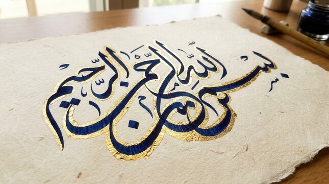 Islamic Calligraphy Basmala Verse in Elegant Arabic Script.