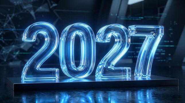 Futuristic glowing digital year two thousand twenty seven display design