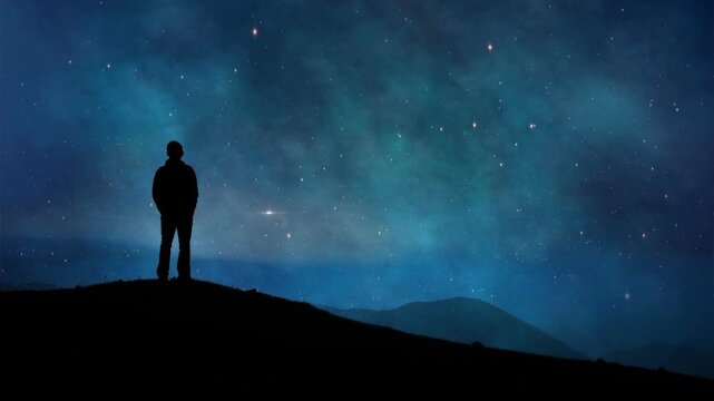 Silhouette of Person Under a Vast Starry Night Sky
