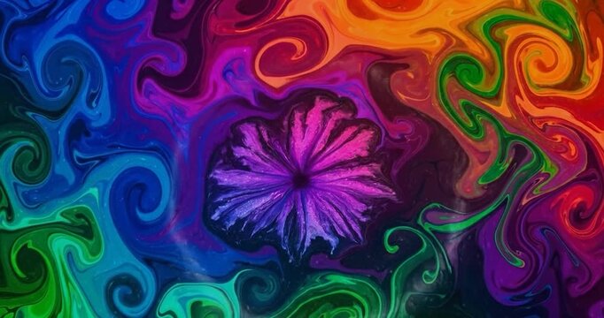Psychedelic rainbow swirl liquid marble background.