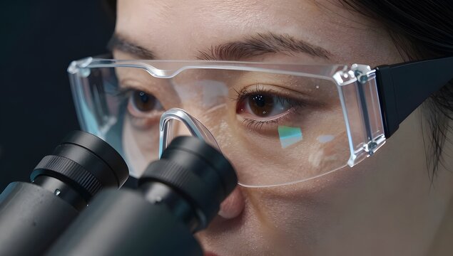 Lab Eyes, A close-up shot shows a finger pointing to a rising graph on a computer monitor, symbolizing financial growth and data analysis in a professional setting.