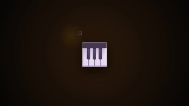 Piano keyboard icon animation with floating musical notes on a dark background representing music creation sound art and audio entertainment concepts