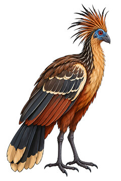 Hoatzin bird with distinctive spiky crest and brown plumage illustration