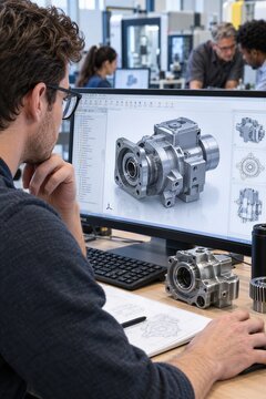 Engineer Utilizing Computer-Aided Design for Prototyping Mechanical Parts and Blueprinting Innovative Products.