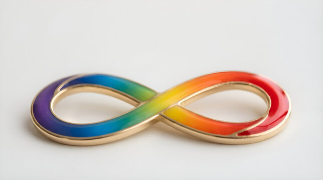 Colorful infinity symbol with rainbow gradient and gold trim