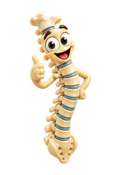 Cute 3D Ceramic Spinal Column Character with Thumbs Up, Healthy Spine Concept