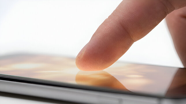 Adult hand touching illuminated tablet screen