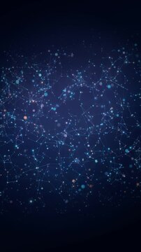 Vertical plexus network background with glowing connected particles drifting in deep navy loop
