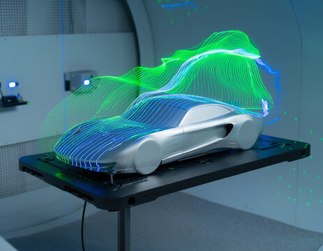 Aerodynamic Wind Tunnel Light Flow Visualization on Concept Car