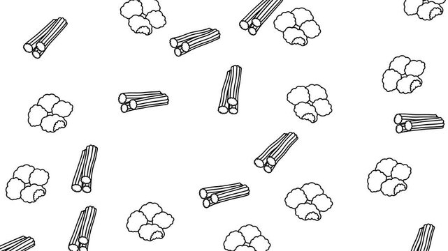 Seamless black and white line art fast food pattern with nuggets and fries
