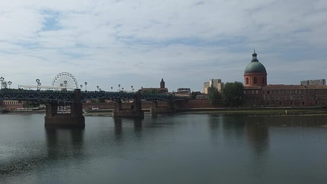 Historic La Grave Hospital and Garonne River Waterfront in Toulouse, France