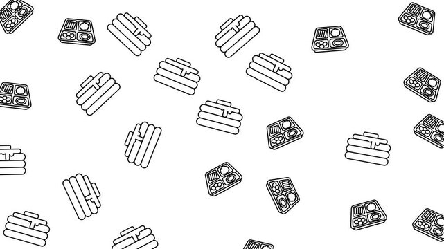 Minimalist Fast Food Pattern with Pancakes and Bento Boxes on White Background
