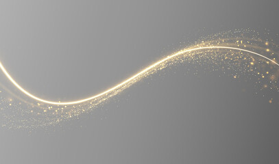 Fototapeta na wymiar Golden glowing paths shimmer with stardust, bright glitter and elegant curls, creating a festive atmosphere.