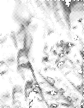 Monochrome halftone texture featuring faded dots and irregular abstract shapes. Ideal for grunge overlays, print media, editorial layouts, and graphic projects.