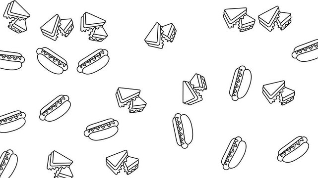 Minimalist Fast Food Pattern with Sandwich and Hot Dog Line Art Illustration