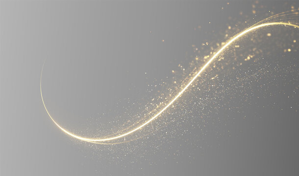 Festive golden light trails adorned with magical stardust, sparkling lights, shimmering particles and graceful curves.