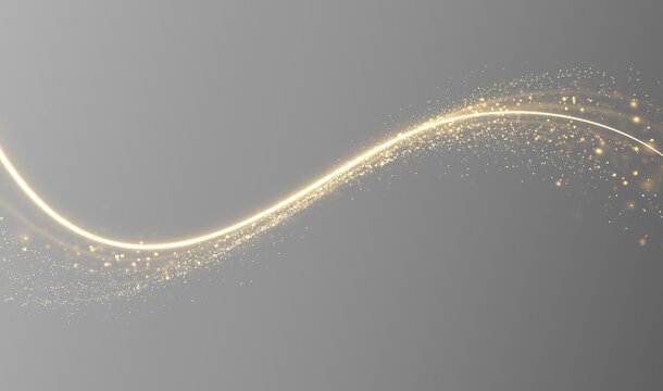 Golden glowing paths shimmer with stardust, bright glitter and elegant curls, creating a festive atmosphere.