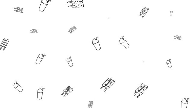Minimalist Fast Food Pattern with Milkshakes and Corn Dogs on White Background