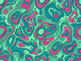 Fototapeta premium Abstract Fluid Topographic Contour Pattern with Vibrant Teal Pink and Mint Green for Modern Designs