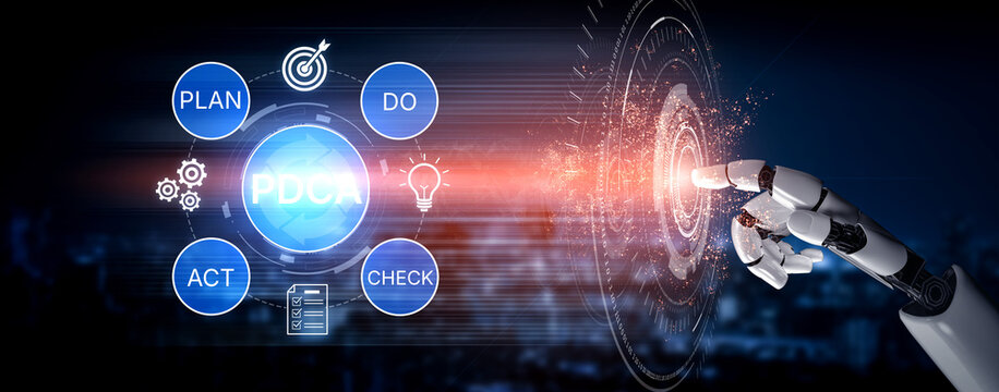 Robotic Hand Interacting with Digital PDCA Cycle in Futuristic Environment for Business Process Improvement and Automation Strategies. Bitwise.