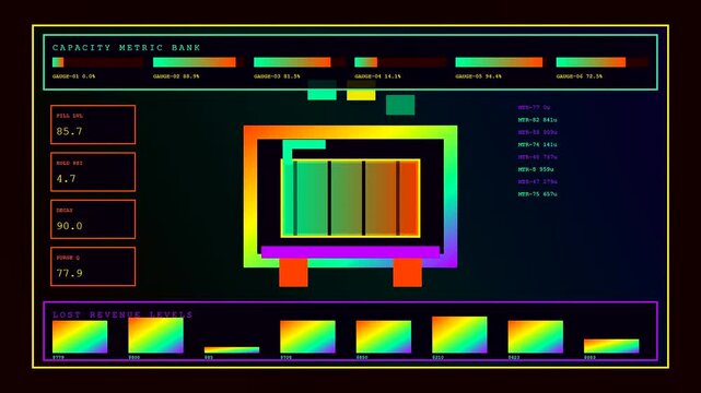 Digital displays showing basket abandonment analytics as data bars shift across monitor screens in a sequence revealing fluctuating metrics of ecommerce consumer behavior patterns