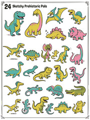 Cute Cartoon Dinosaurs and Prehistoric Creatures in Various Poses and Colors © PAPA