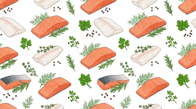 Fresh Fish Fillets and Herbs Pattern