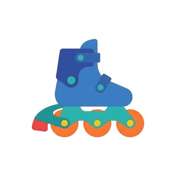 Bright blue inline roller skate with colorful wheels isolated on white background