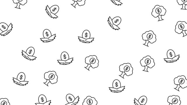 Financial savings seamless pattern with money tree and nest egg icons