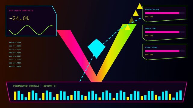 Digital recovery analytics interface displaying shifting graph data streams within a dark environment featuring neon pink and bright green visual elements for complex system status monitoring